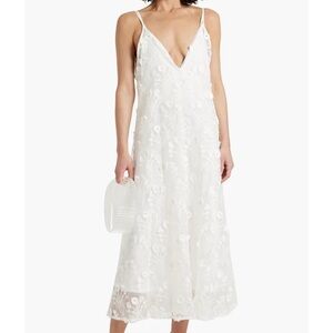 Agua by Agua Bendita White V-Neck Floral Embroidered Midi Wedding Dress